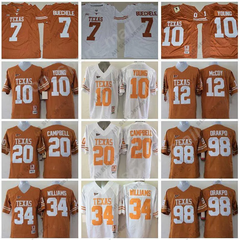 American College Football Wear College Football NCAA Texas Longhorns Jerseys 10 Vince Young 20 Earl Campbell 34 Ricky Williams 12 Colt McCoy 98 Brian Orakpo 7 Buechel