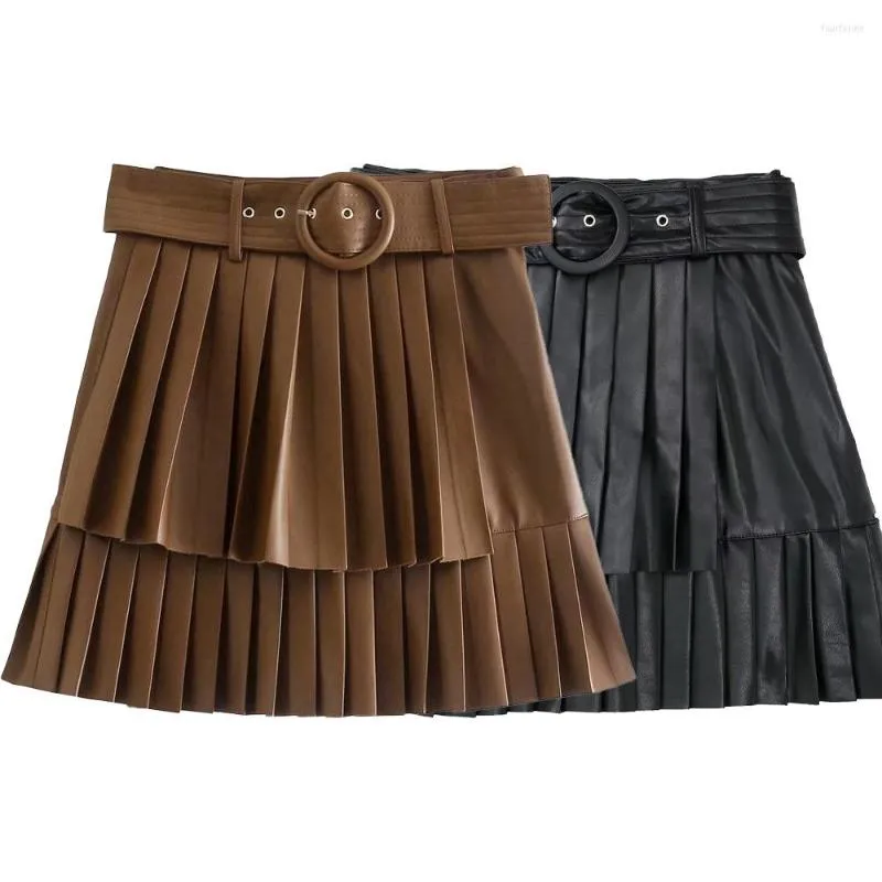 Faux Leather Mini Skirt: High Waisted Pleated Short Skirt with Belt Y2K  Style, Elegant Women's Fashion, Trendy Chic