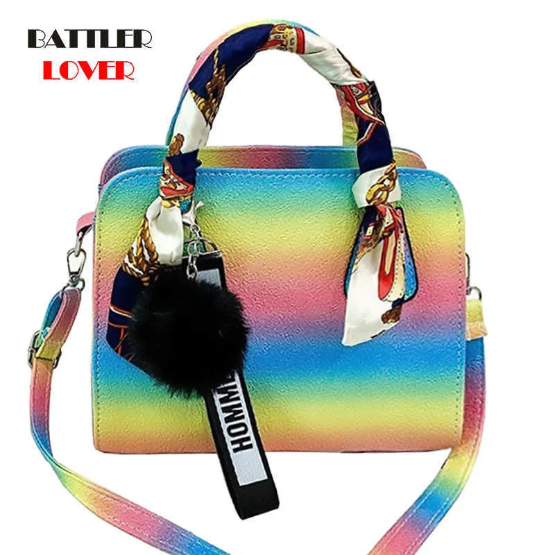 Rainbow Leather Female Shoulder Bag Ladies Totes Youth Simple Versatile Flaps Fashion Gradient Color Women Messenger Handbag