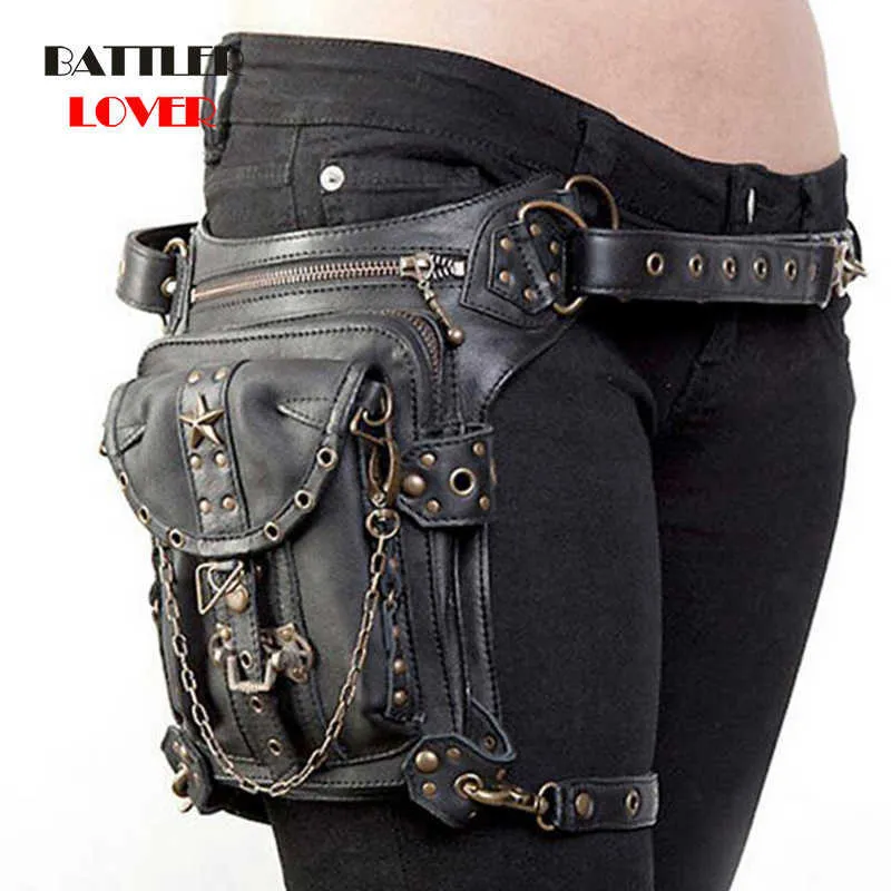 Lady Pockets Retro Messenger Bags Punk Vintage Steampunk Crossbody Women Shoulder Waistbag Men Hombre Skull Rivet Travel Leg Bag