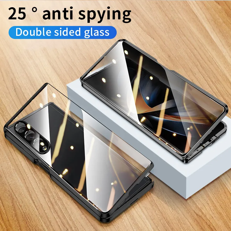Étuis magnétiques en verre trempé double face pour Samsung Galaxy Z Fold 4 Fold4 HD Clear Glass Anti Spy Metal Magnet Cover