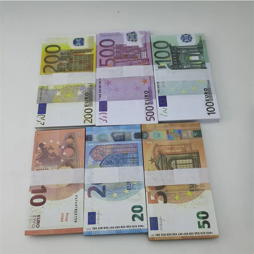 Forniture per feste Movie Money Banknote 5 10 20 50 dollari Euro Euro Puntelli di giocattolo reali Copia Valuta Billet Fuce 100 PC 337Q