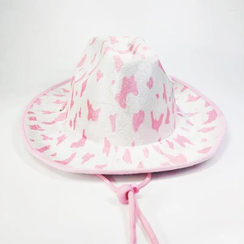 Berets Pink Cow Print Cowboy Hat Western Party Cowgirl Bachelorette Hats For Bridal