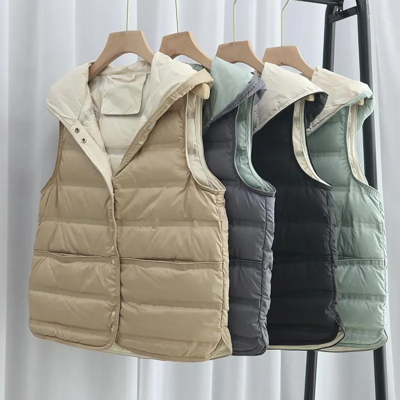 Women's Vests 2023 Autumn Winter Women Light White Duck Down Coat Female Short Hooded Vest Sleeveless Puffer Jacket Outwear Lady Waistcoat