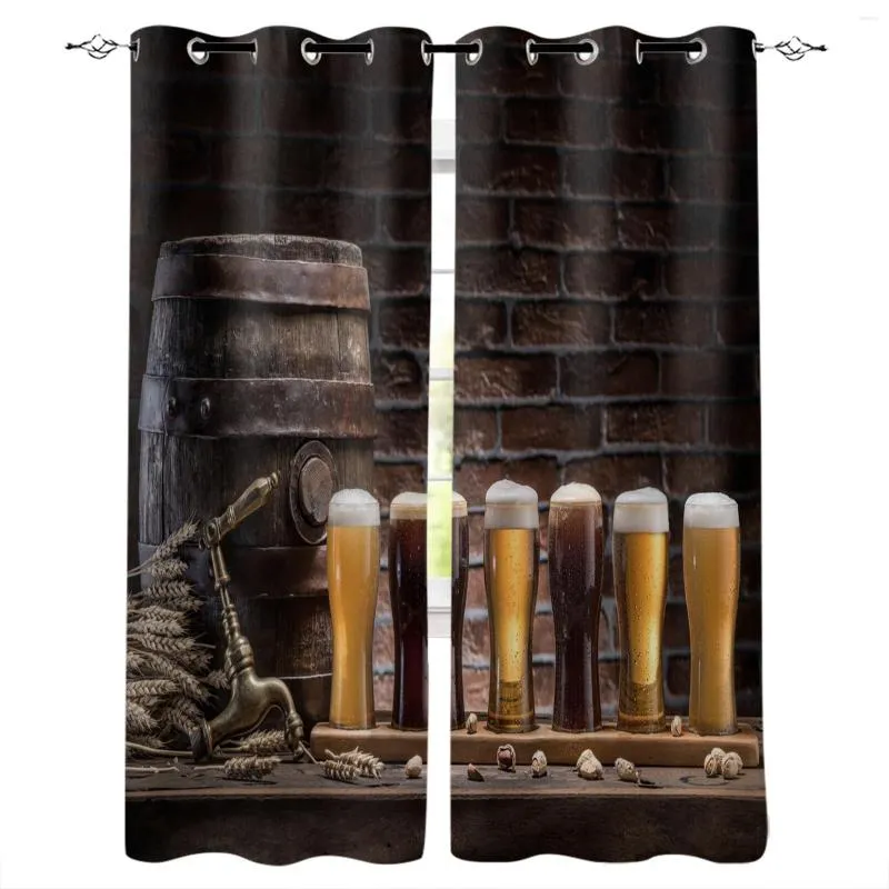 Curtain Cask Wine Glass Beer Stone Brick Retro Curtains For Living Room Bedroom Kitchen Window Treatment Home Decoration