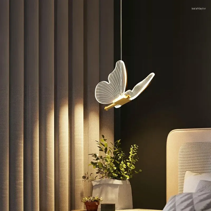 Pendant Lamps Simple Butterfly Led Small Chandelier Bedside Lamp Nordic Modern Long Line Bedroom Luxury Restaurant