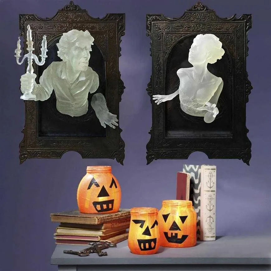 Fantôme dans le miroir Halloween résine cadre lumineux ornements X0803291O