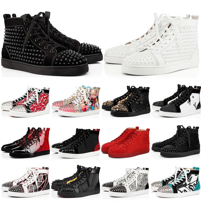 2023 Herrklänning Casual Shoes Luxurys Designers High Low Tops Studded Spikes Fashion Suede Leather Black Silver Women Flat Sneaker Party