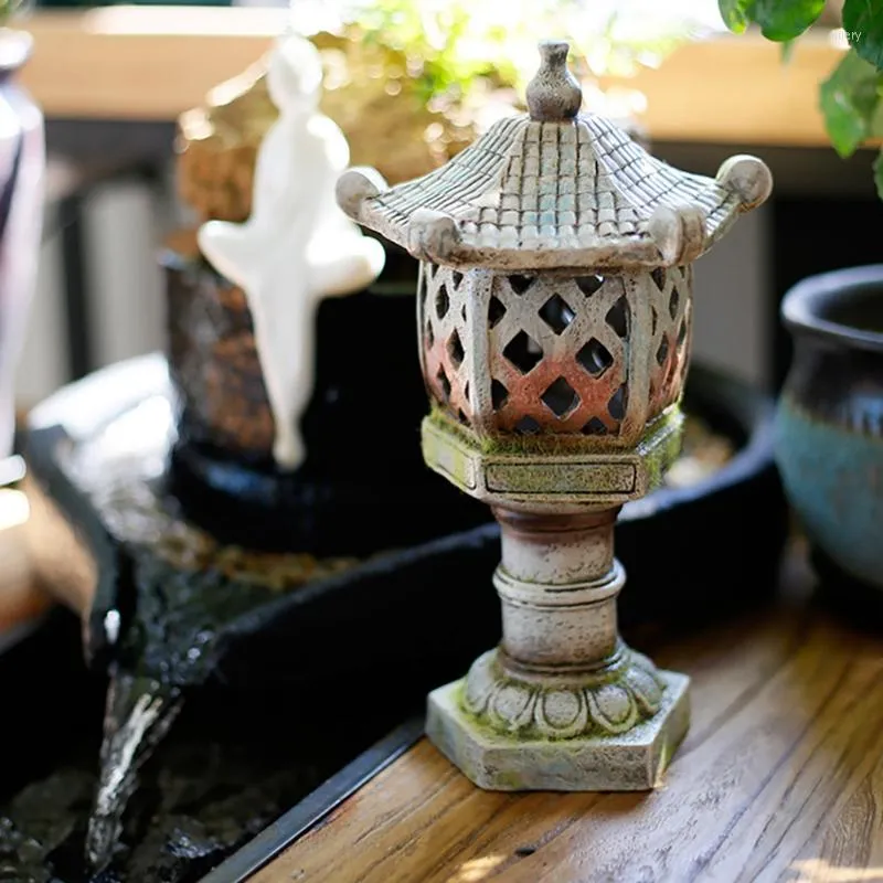 Figurine decorative in stile giapponese Courtyard Resin Lampada artificiale Decorazione per lanterna solare Landa Zen Luce paesaggistica per Villa Garden A