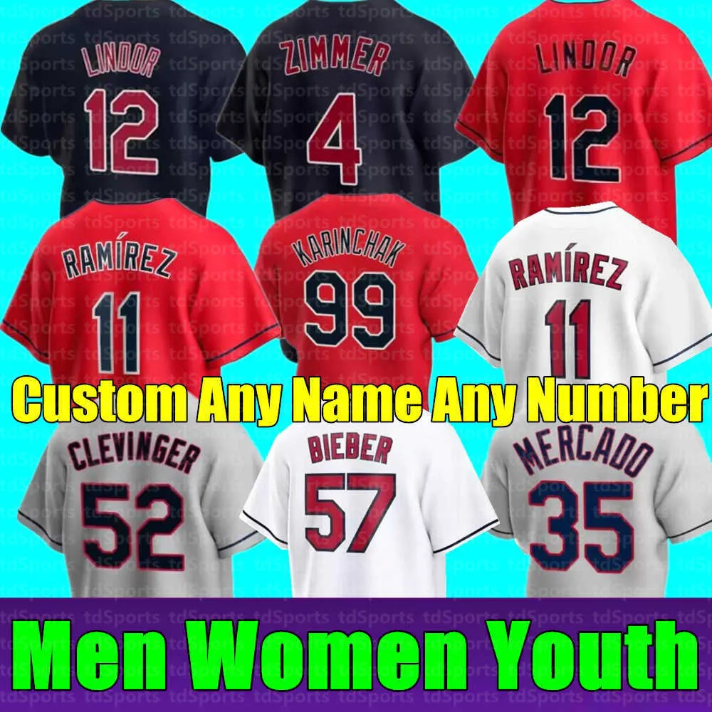 Nieuwe Heren Dames Jeugd Kids Jerseys FRANCISCO LINDOR JOSE RAMIREZ ROBERTO PEREZ SHANE BIEBER FRANMIL CLEVELAND REYES OSCAR INDIANS MERCADO