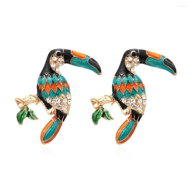 Stud Earrings Fashion Colorful Enamel Bird Metal Rhinestone Toucan Big For Women Jewelry Accessories