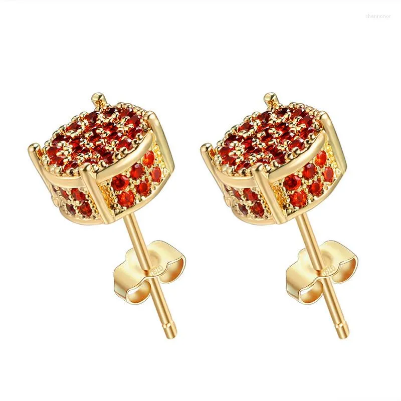 Stud￶rh￤ngen Elegant Red Zircon Small Stone Luxury Crystal Round Vintage Gold Silver Color Wedding For Women