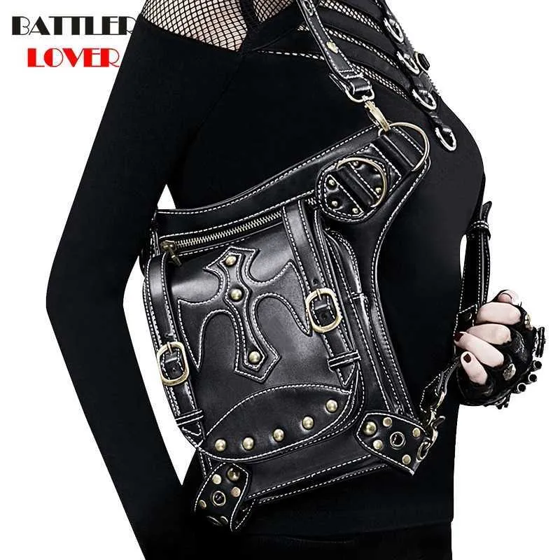 Lady Pockets Retro Waistbag Messenger Bag Punk Mujer Femme Women Hiking Crossbody Bag Womens High Quality Leather Travel Leg Bag