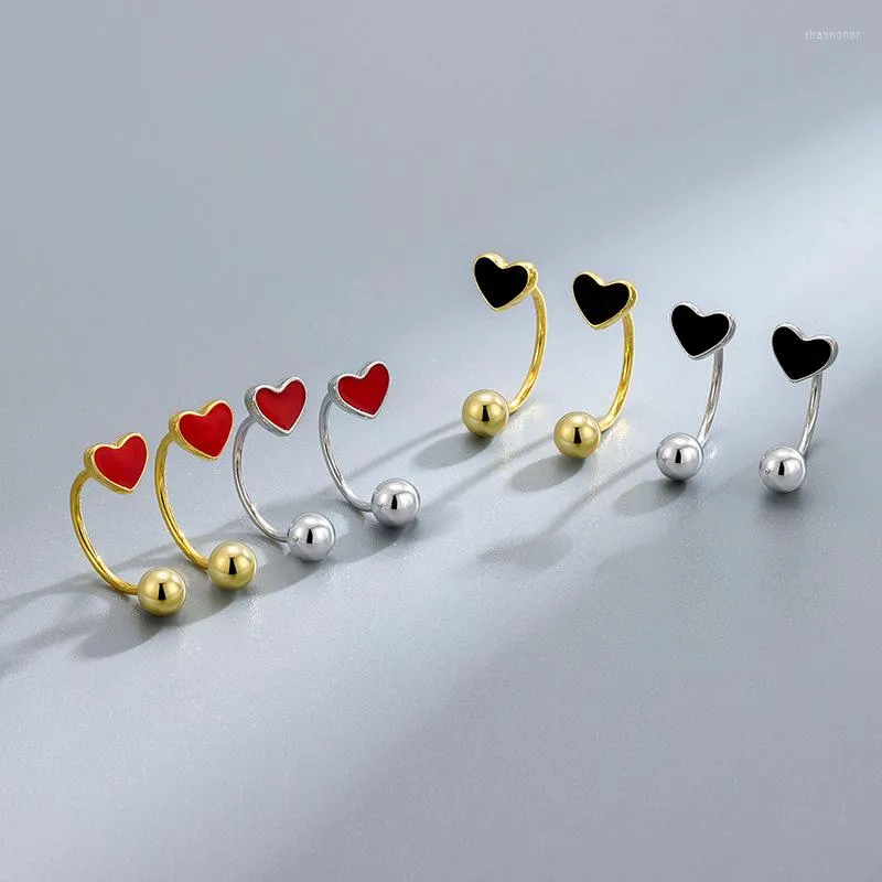 Stud Earrings S925 Sterling Silver Love Heart Enamel Screw Back Gold For Fashion Women X'mas Jewelry Gifts Birthday Year