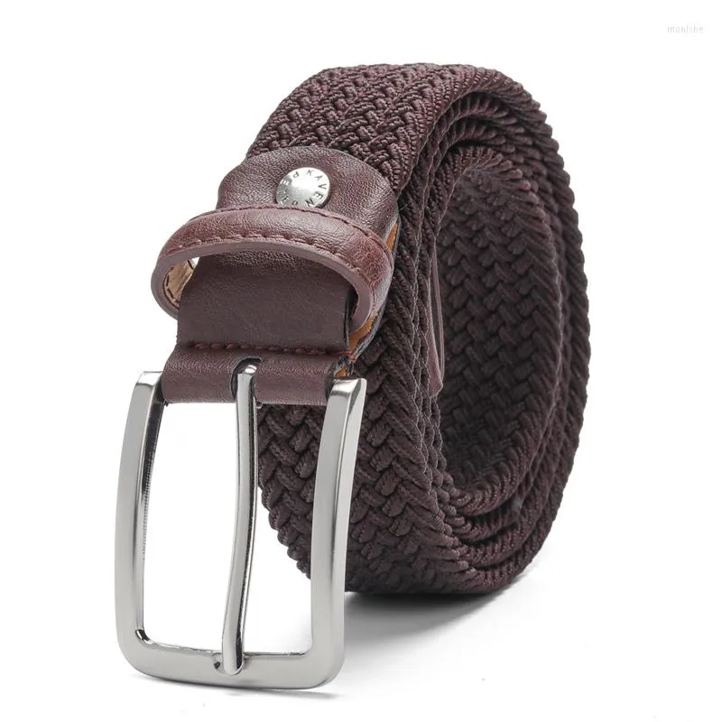 Belts Elastic Belt For Men And Women Waist Canvas Stretch Braided Woven Leather 1-3/8" Wide Dark Brown Extend 160 CM