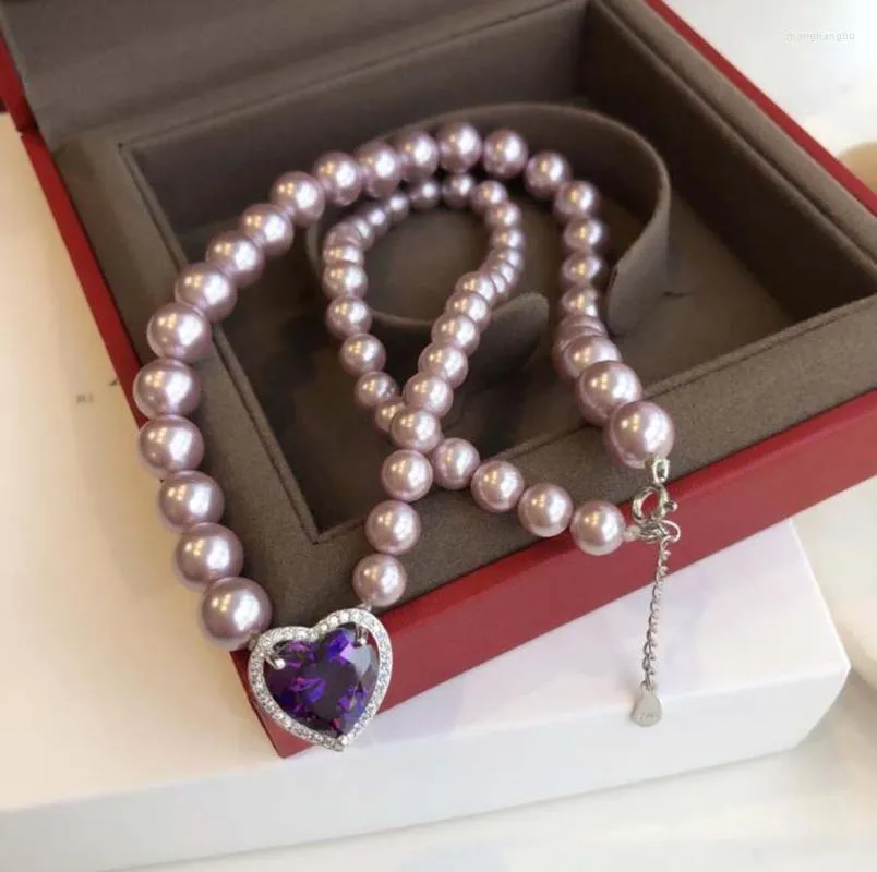 Collane con ciondolo Viola Strass Conchiglia Perla Amore Cuore Romanticismo Collana da donna Designer Avanzato Elegante Regalo per San Valentino da donna