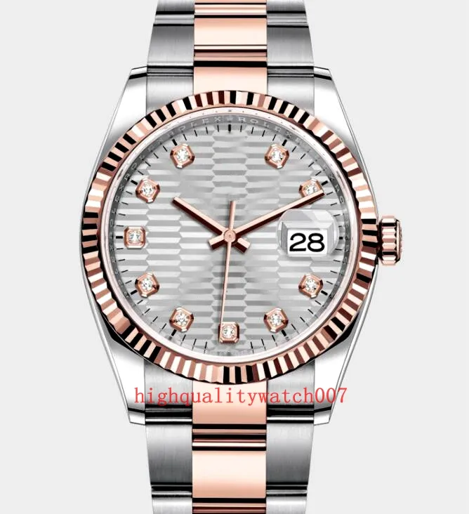 Top Selling Excellentes montres-bracelets unisexes 36 mm Cadran à motif Pit 126331 126201 Bracelet en acier inoxydable Automatique Mécanique 18K Or rose Montres pour hommes