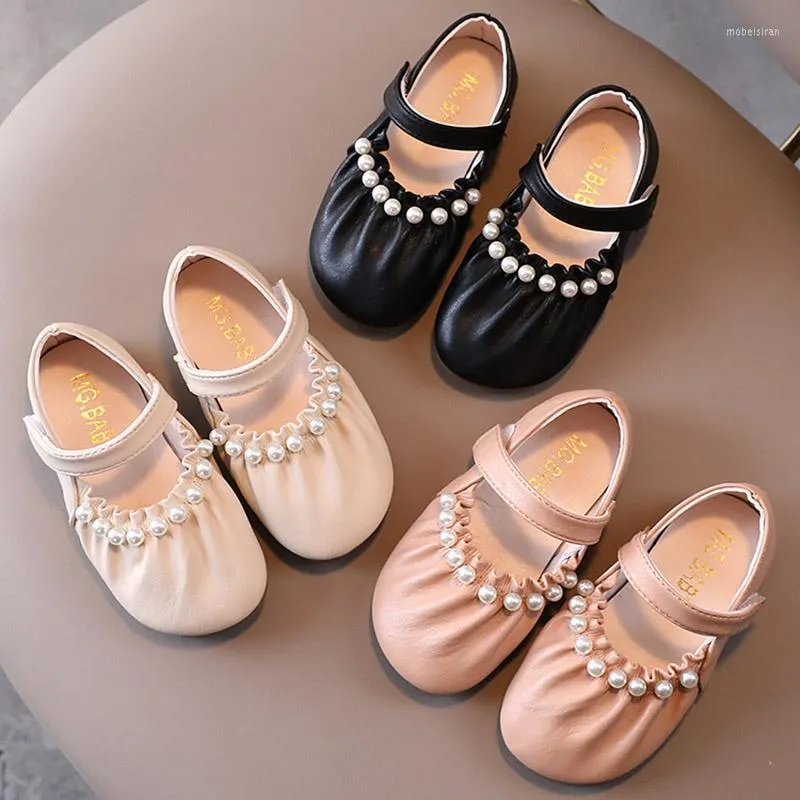 Flat Shoes Girls Princess Pearls Mary Janes Söt baby Flats Kids Dress Shoe Dance Party Bridal Ruffles Single Toddler