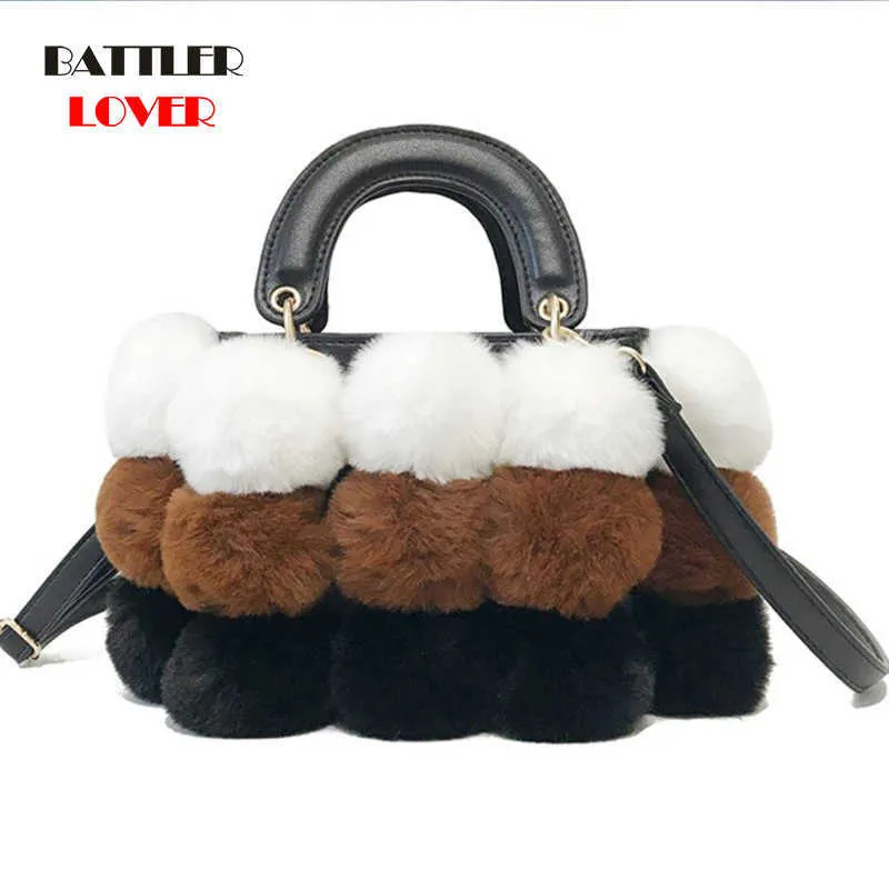 2019 New Women Winter Faux Fur Shoulder Bag Handbag Lady Ball Shaped Fur Handbag Female Party Small Girl Tote Bag Christmas Gift