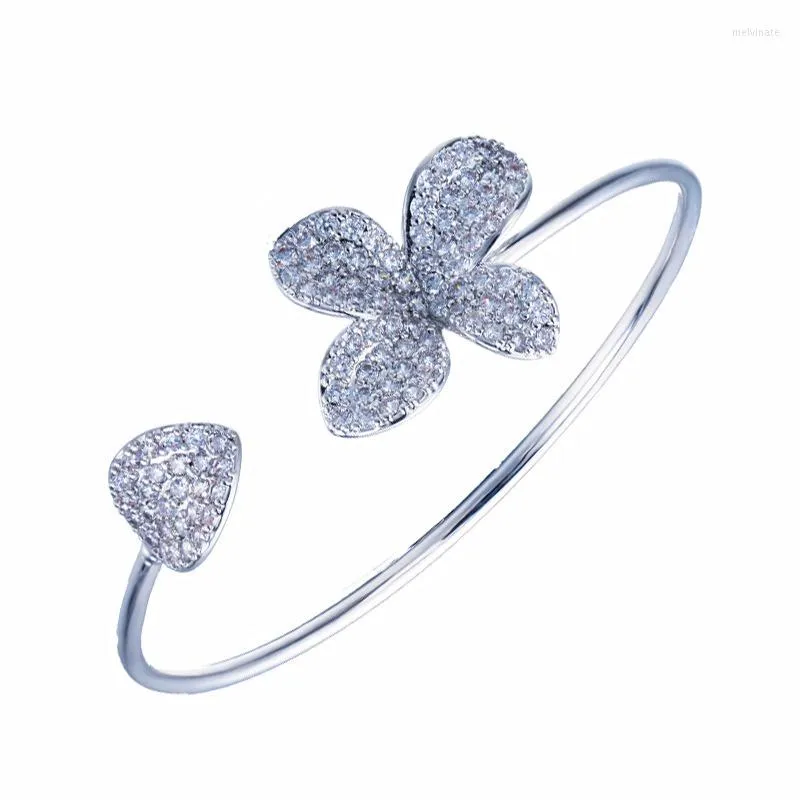 Bracelets de charme Erluer Moda Flor Aberto do Maninho para Mulheres Meninas de Cristão Cristal Noivado de Casamento Jóia Ajustável Pulseira