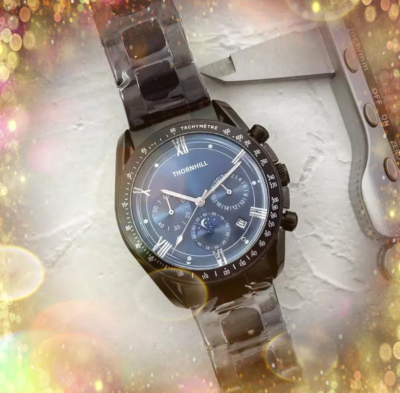 Schone fabriekskwaliteit Heren stopwatch horloges 43 mm roestvrijstalen riem kwarts kalender alle misdaadcanning tickbedrijf Zwitserland klassiek goed uitziend horloge
