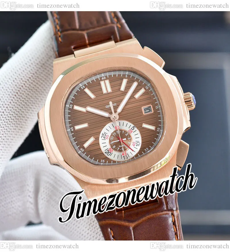 40,5 mm 5980/1 A2813 automatisch herenhorloge 5980R bruine textuur wijzerplaat rosé gouden kast bruine lederen band geen chronograaf sporthorloges timezonewatch E243d3