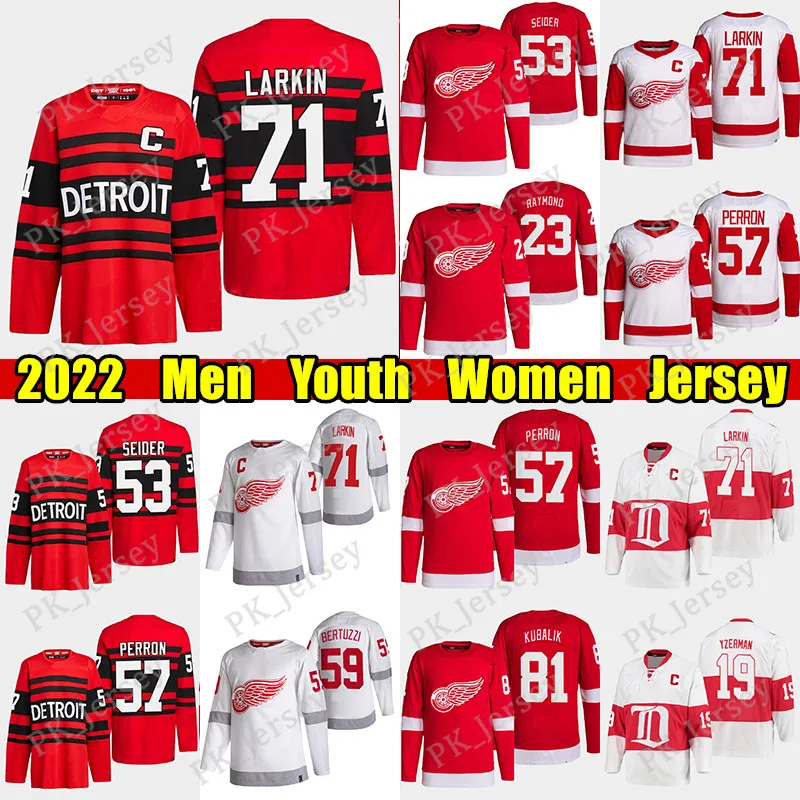 #71 Dylan Larkin Reverse Retro Hockey Jersey #53 Moritz Seider Red Wings #57 David Perron Lucas Rayik Kubalik Tyler Bertuzzi Gordie Howe Steve Yzerman Jerseys