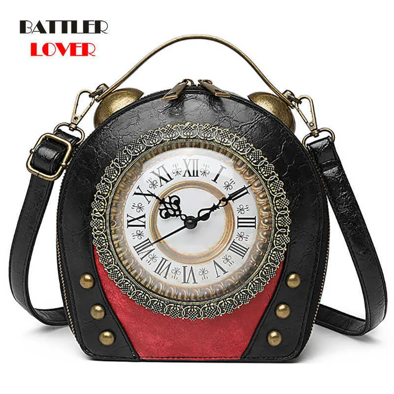Real Clock Real Movement Women Bags Leather Patchwork Embroidery Handbags Girls Shoulder Bags Cross Body Messenger Bag Handmade