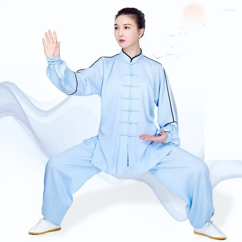 Roupas étnicas femininas linho de algodão oriental tai chi mai wushu artes marciais uniformes estilo chinês calda de calça de calça matinal