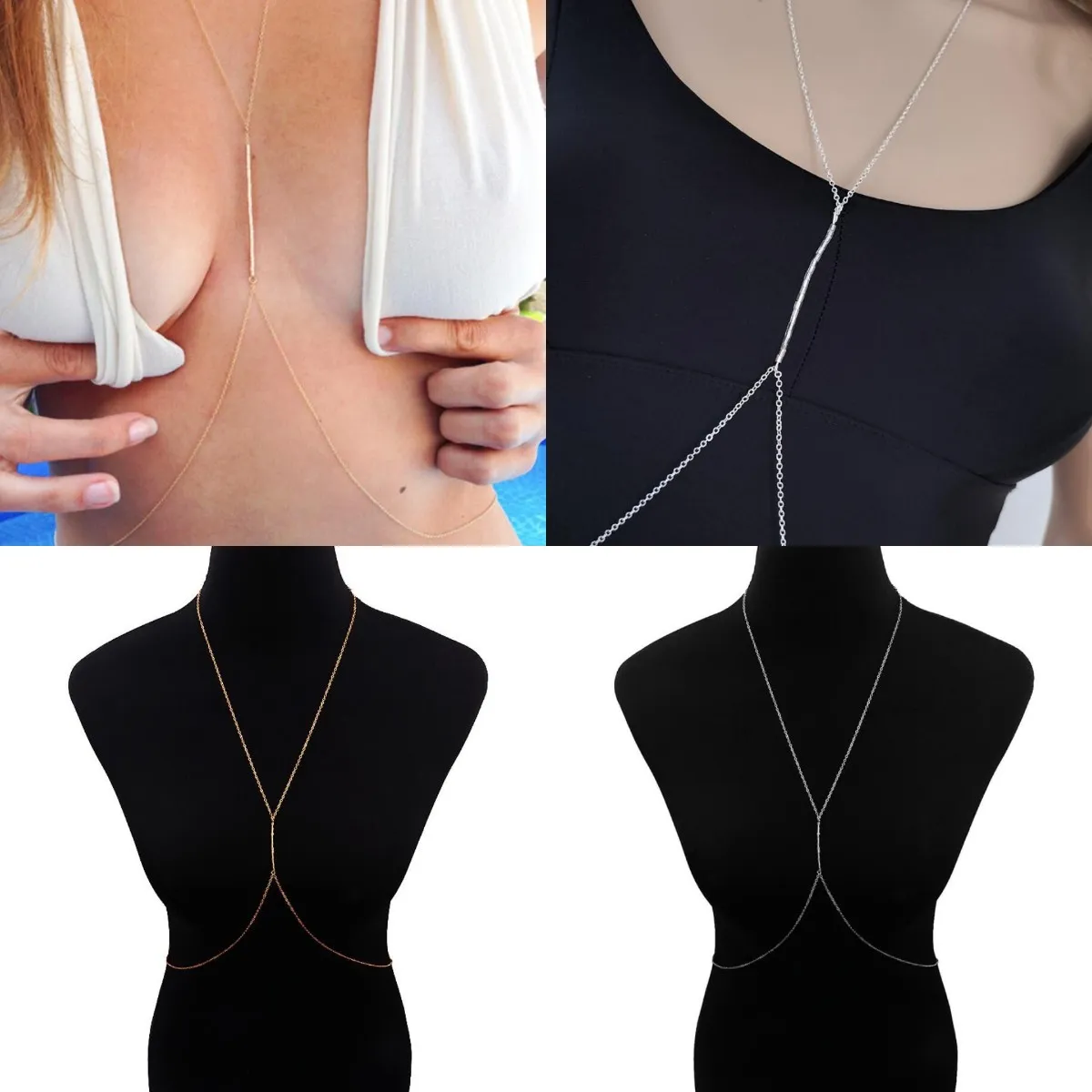 Women Fashion Body Chain Body Jewelry Chest chain jewelry necklaces fashion  layered necklace Metal Lingerie Metal Bra
