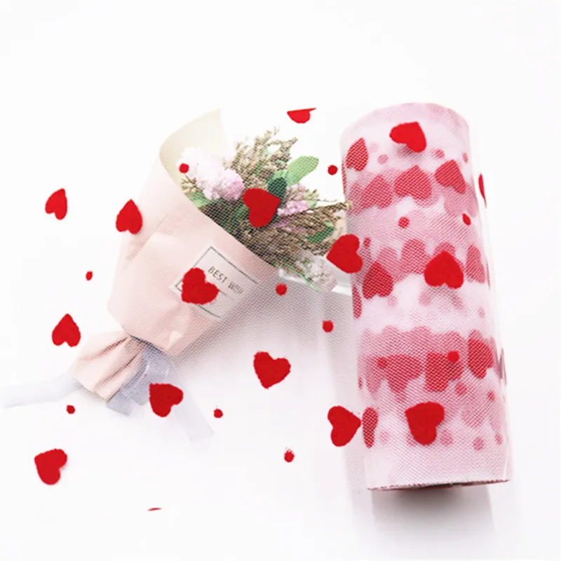 Rotoli di tulle con cuore floccato Strumenti artigianali Rotoli di tulle d'amore Bobina di tessuto per gonne fai da te Confezione regalo di nozze Cucito artigianato Fiocco Decorazioni da sposa Festa di compleanno 1223504