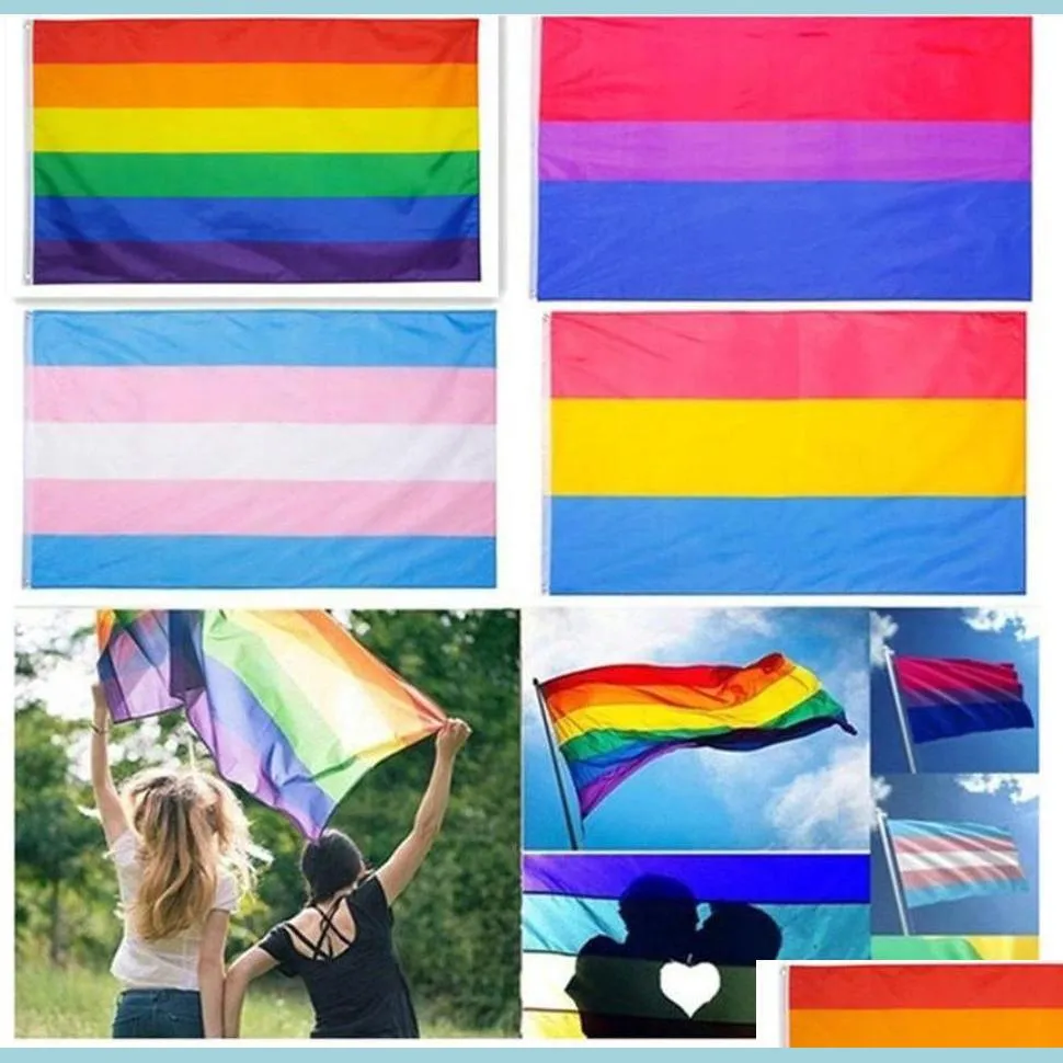 Banner Flags Rainbow Flag Banner 3x5ft 90x150cm Gay Pride Flags Polyester Banners Colorf LGBT Lesbian Parade Decoration Drop Deliver DHF2A