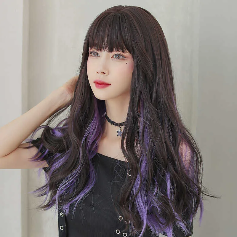 Hair Lace Wigs Wig Female Net Red Hanging Ear Dye Long Curly Hair Air Bangs ffy Natural Head Cover