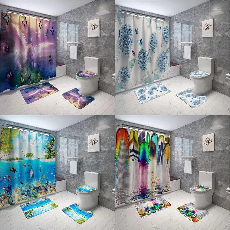 Toilet Seat Covers Modern Animal Print Home Decor Bathroom Cover Sets Waterproof Shower Curtain Mats Carpet Rugs Suits