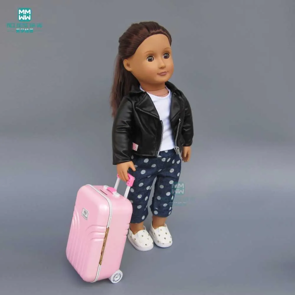 Dollhouse miniatyrer rosa resväska passar 43-45 cm amerikansk tjej baby född docktillbehör