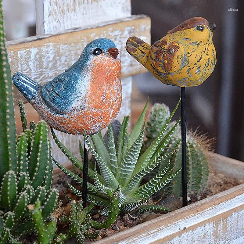 Figurine decorative fatte a mano in cemento vintage, piccoli uccelli, decorazione da giardino