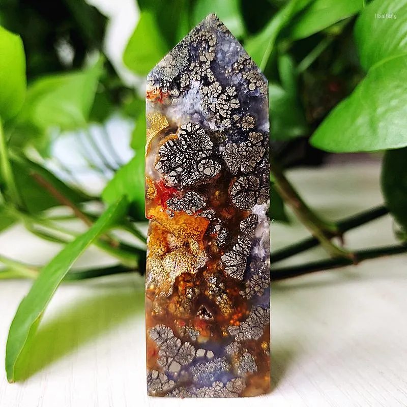 Decorative Figurines Natural Agate Crystal Tower Stone Wand Point Room Decoration And Pyrite Mineral Symbiont Ornaments Reiki Heal2502