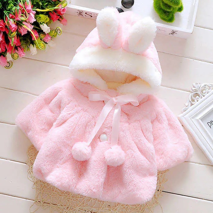 Poncho per bambina e bambina, cappotto con cappuccio, orecchie da coniglio, giacca calda, tute da neve, capispalla 0 3 anni