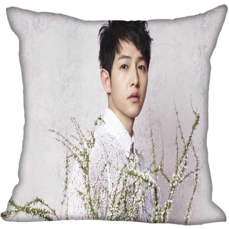 Poduszka Posis Niestandardowy KPOP Song Joong Ki Printed Square Pillowcase 40x40cm 35x35cm One Satin Satin Pillcase Logo
