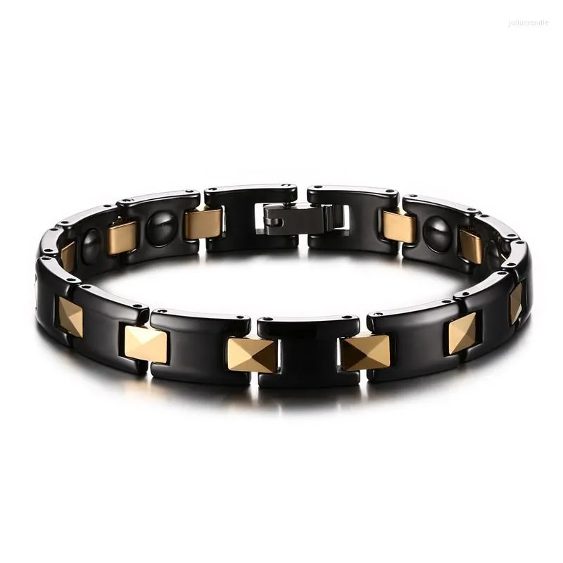 Link armbanden klassieke zwarte keramische charme gouden roestvrijstalen sieraden mannelijke magneet armband voor mannen vriendje cadeau