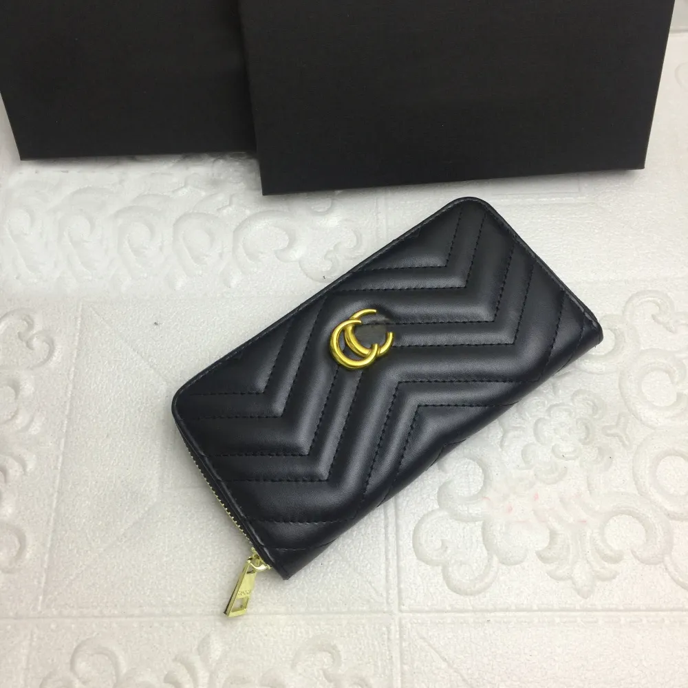 Cartera de mujer, carteras en Zig Zag negras, tarjetero de cuero con cremallera larga, monedero marmont, carteras de mano a la moda