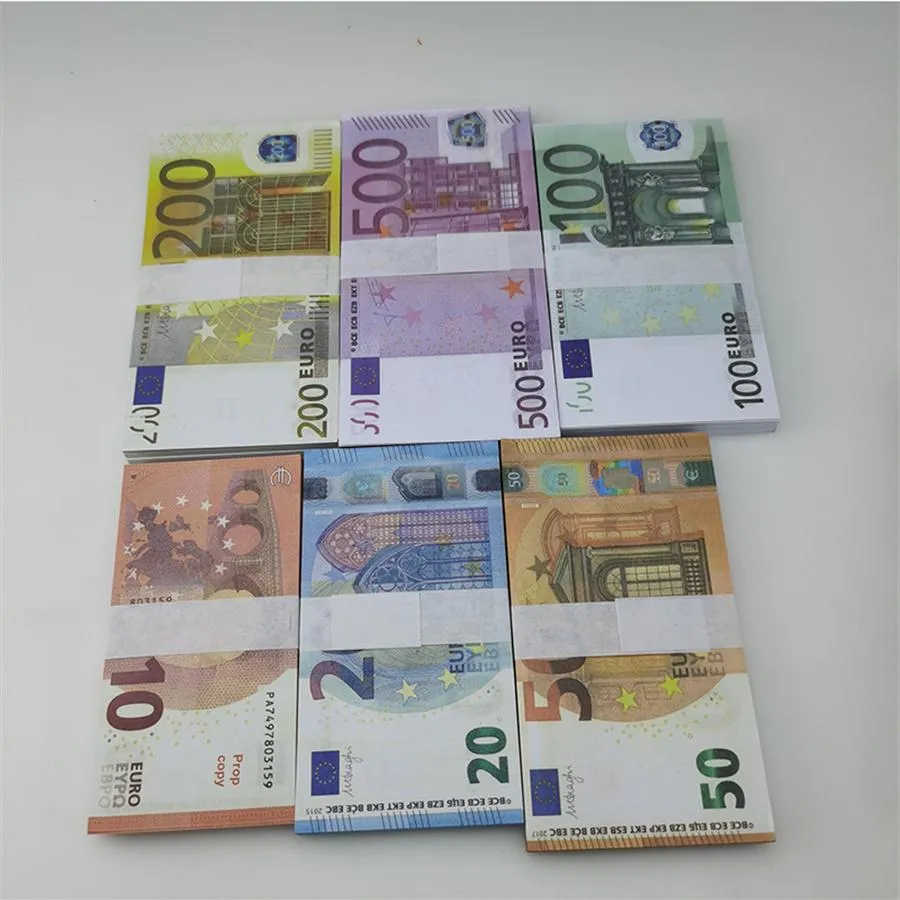 Fontes de festa filme dinheiro notas 5 10 20 50 dólares euros barra de brinquedo realista adereços copiar moeda fauxbillets 100 peças pack240k
