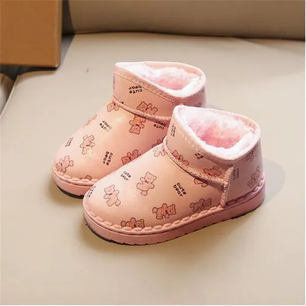 Desenho animado feminino fofo pequeno urso botas de neve 2022 inverno novo menino luxuoso espessou botas de algod￣o infantil sapatos de meninas