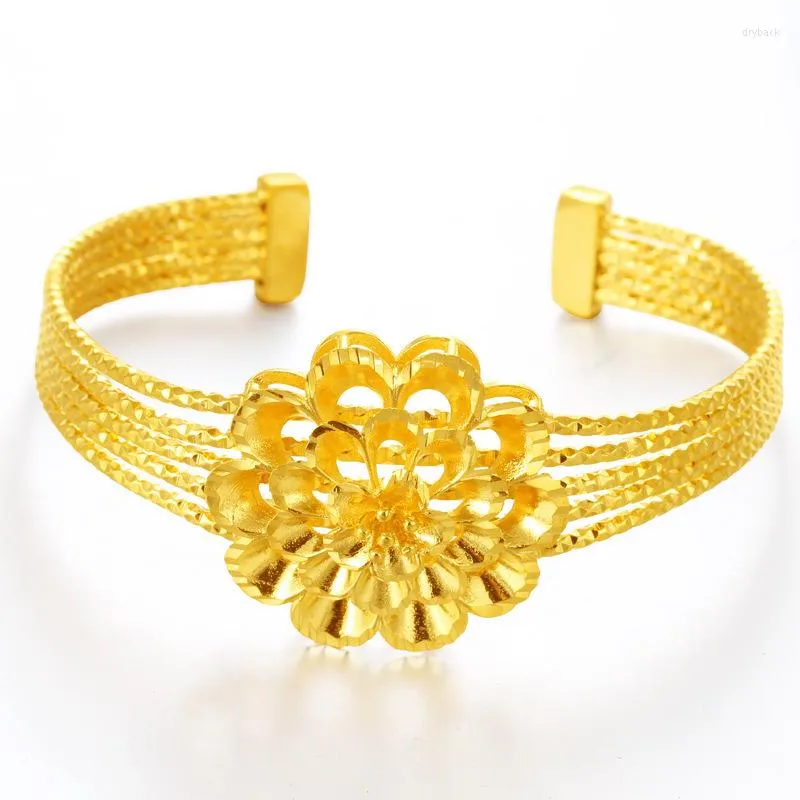 L￤nkarmband Thailand alluvial guld armband m￤ssing pl￤terade ingen blek f￤rg chic blommor ￶ppna smycken f￶r kvinnor