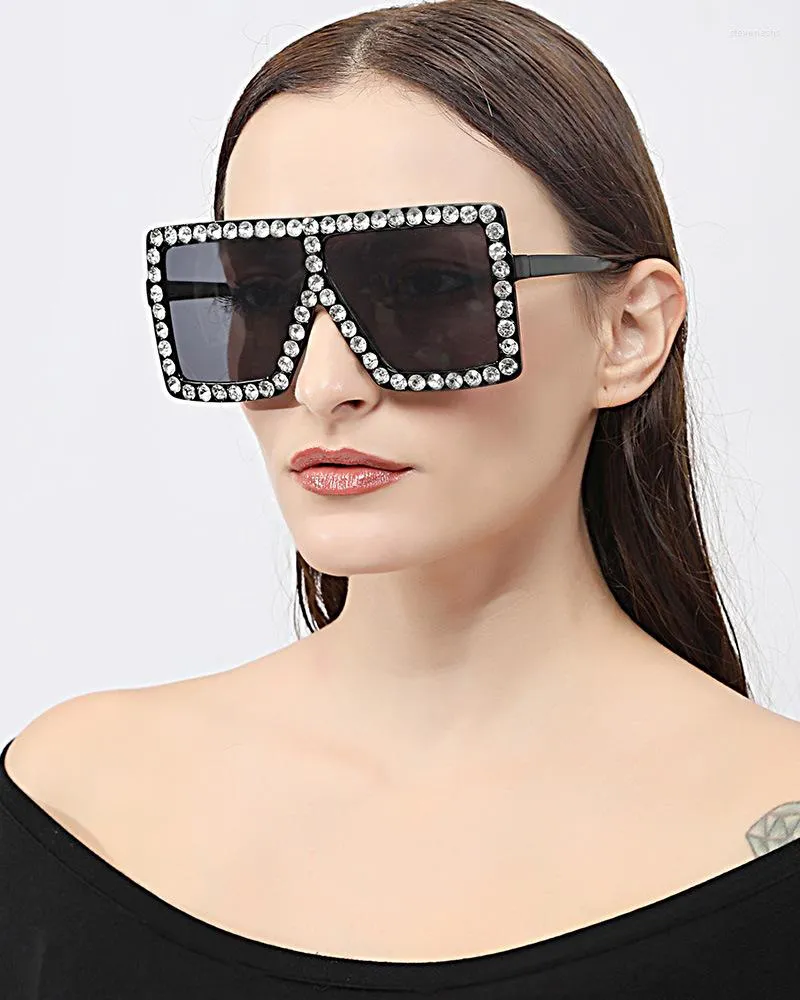 Солнцезащитные очки роскошные негабаритные квадратные бриллианты женщины винтажный бренд Большой рамка солнцезащитные очки