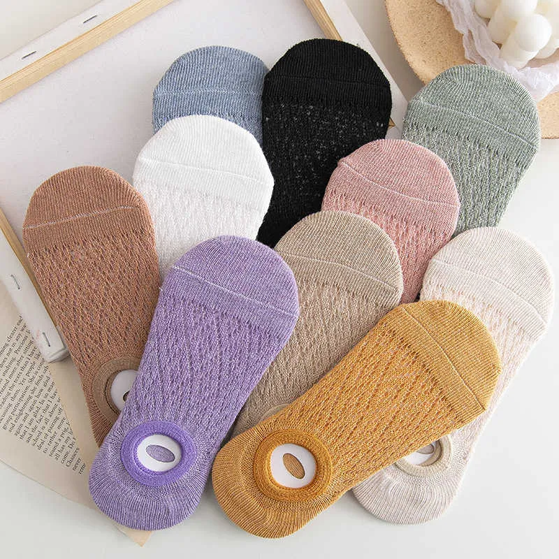 Socks Hosiery Slippers 2021 Spring Fashion Solid Color Comfortable Mesh Women Cotton Motion Invisible Female T221102