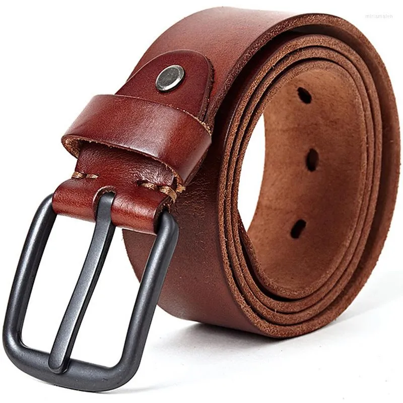 Belts Cattle Leather Men Belt Washed Vintage Style Waist With Pin Buckle Full Grain Ceinture Wide Pasek
