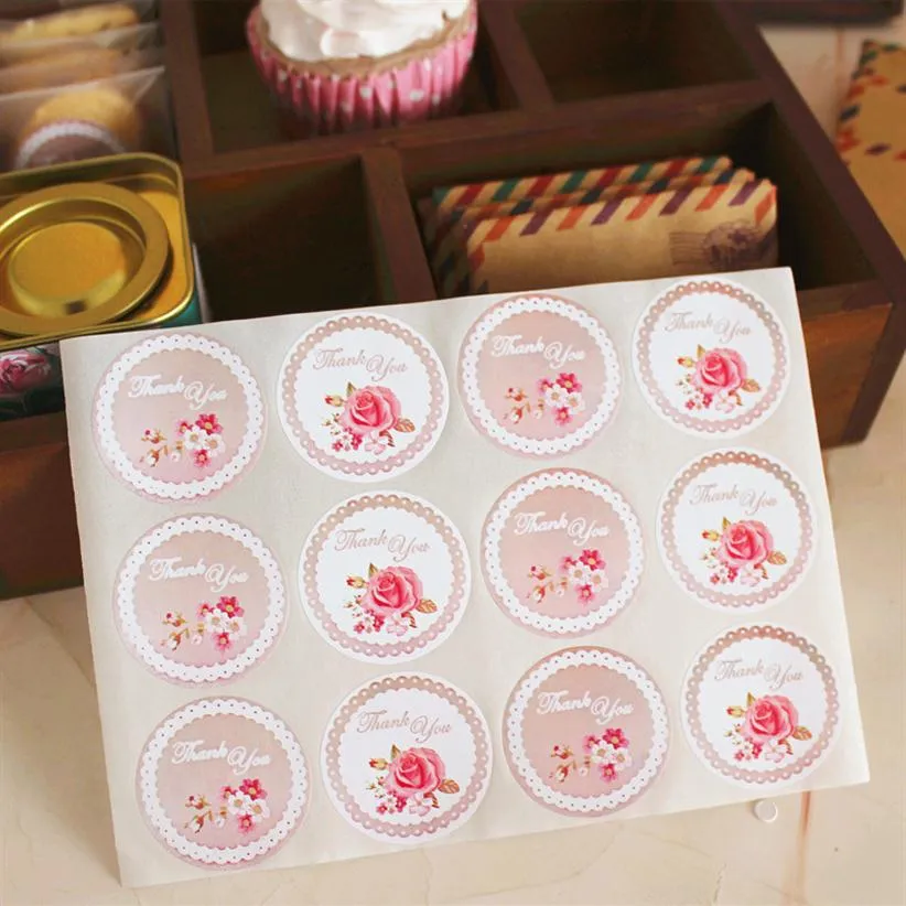 Round Flower Decoration Thank You Sticker Cookie Biscuit Box Dessert