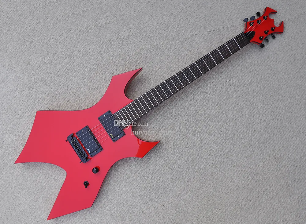 Guitare électrique rouge inhabituelle avec micros EMG, 24 frettes, touche en palissandre personnalisable