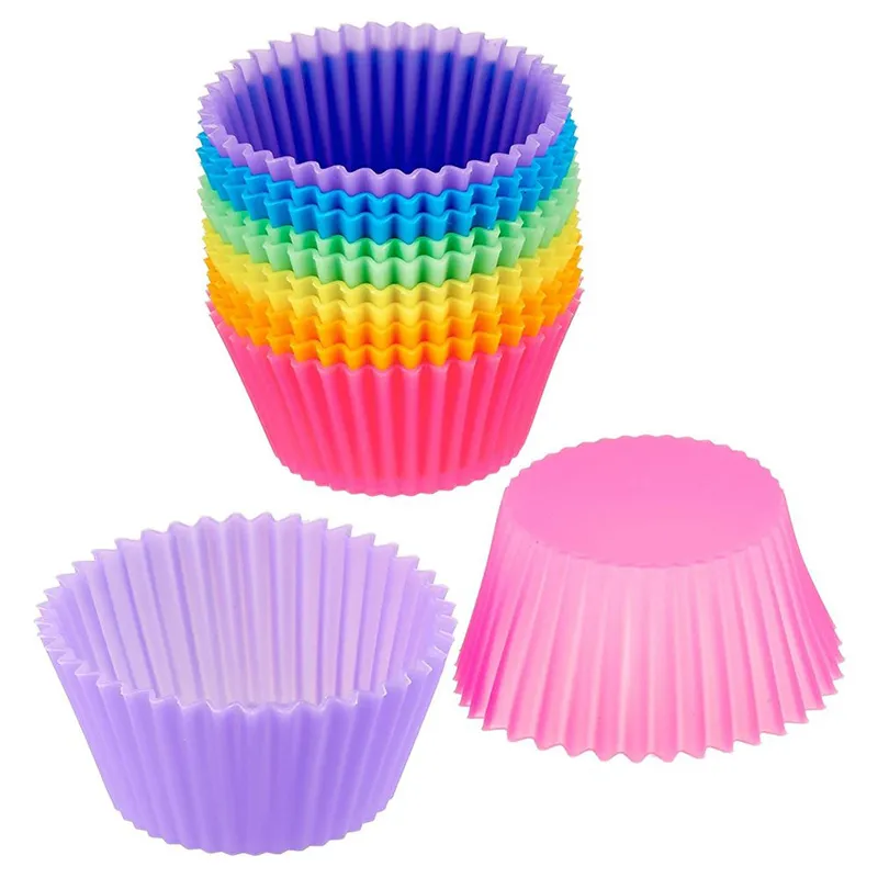 12st Silicone Cake mögel rund muffin cupcake bakning mögel återanvändbar diy tårta dekorera verktyg bröllop julfest leveranser